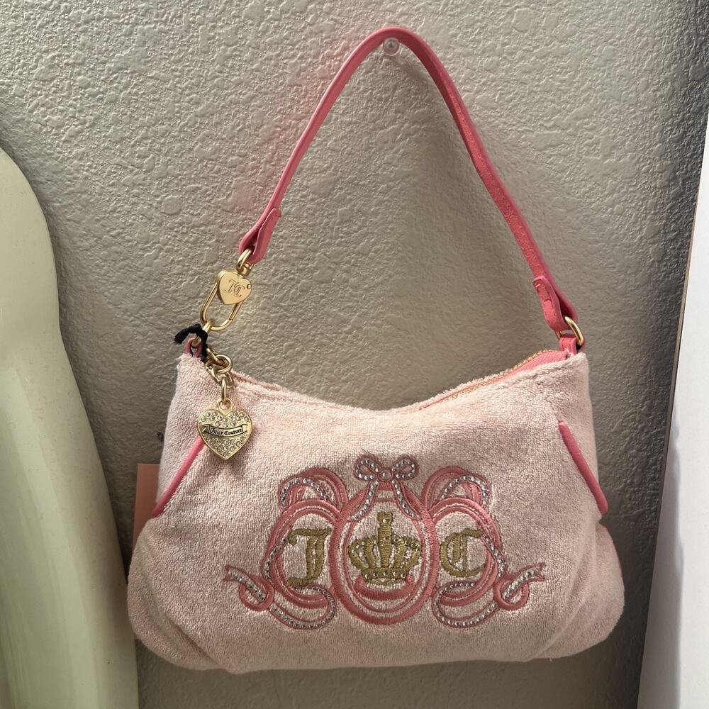 Juicy Couture Juicy Lovers Club Mini Wristlet Purse Pink Bow Bling